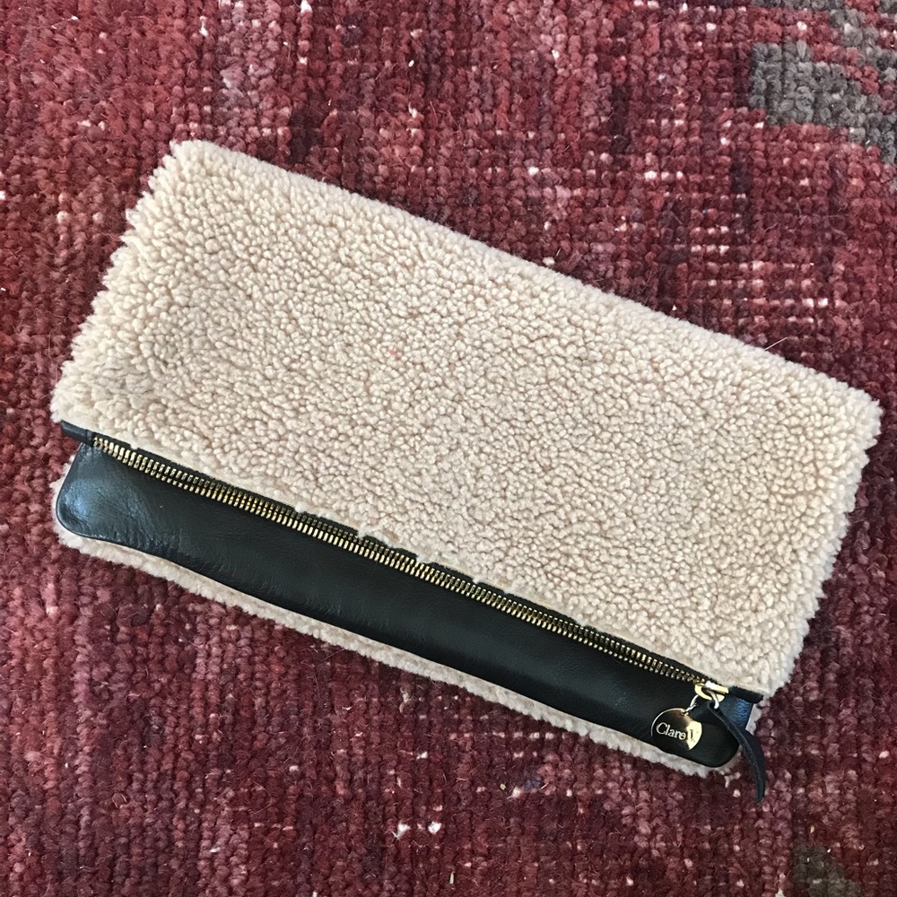 Clare V. Fold over shearling clutch